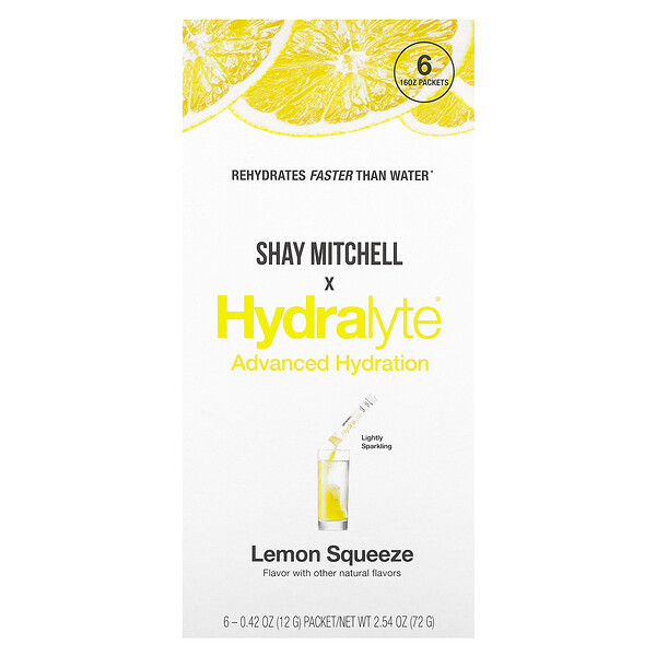 Shay Mitchell Advanced Hydration, Лимонная выжимка, 6 пакетов по 0,42 унции (12 г) каждый Hydralyte