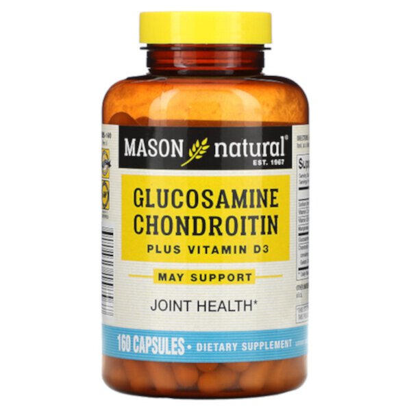 Glucosamine Chondroitin Plus Vitamin D3, 160 Capsules (Капсулы) Mason Natural