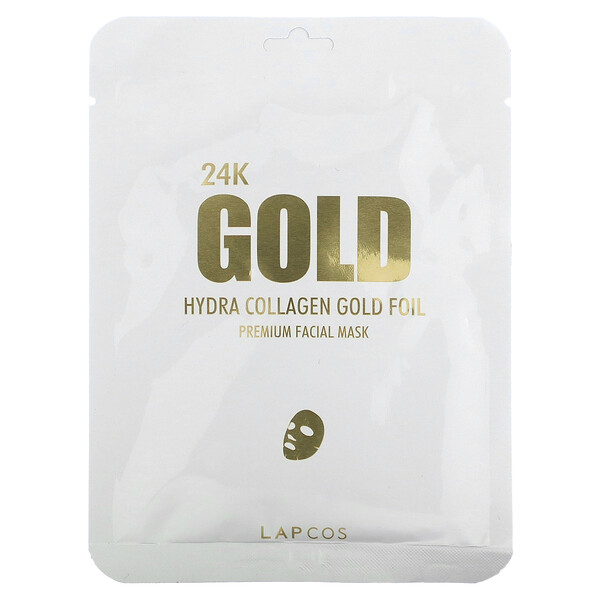 Hydra Collagen, Косметическая маска для лица премиум-класса с золотой фольгой 24 карата, 1 лист, 0,88 унции (25 г) LAPCOS