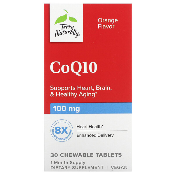 CoQ10, Апельсин, 100 мг, 30 жевательных таблеток Terry Naturally