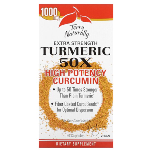 Extra Strength Turmeric 50X, Высокоэффективный куркумин, 1000 мг, 60 капсул (500 мг на капсулу) Terry Naturally