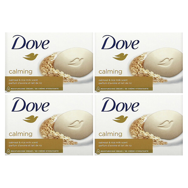 Успокаивающее мыло с ароматом овсянки и рисового молока, 4 куска по 3,75 унции (106 г) каждый Dove