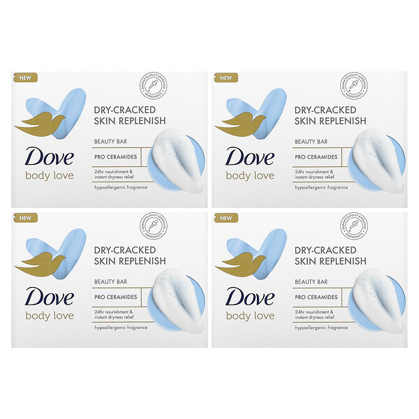 Body Love, Beauty Bar Soap, Dry-Cracked Skin Replenish, 2 Bars, 3.75 oz (106 g) Each Dove