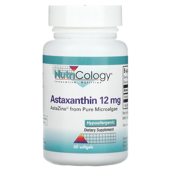Астаксантин, 12 мг, 60 мягких таблеток Nutricology