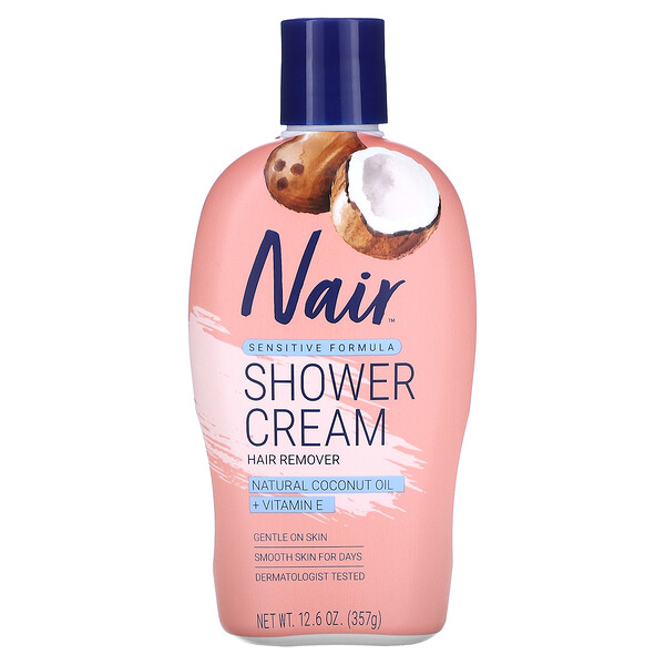 Hair Remover, Shower Cream, Natural Coconut Oil + Vitamin E, 12.6 oz (357 g) Nair