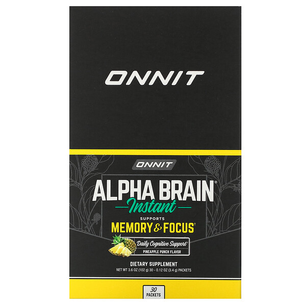 Alpha Brain, Ананасовый пунш быстрого приготовления, 30 пакетов по 0,12 унции (3,4 г) каждый Onnit