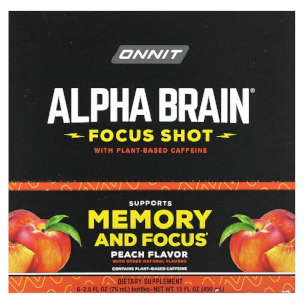 Alpha Brain Focus Shot, персик, 6 бутылочек по 2,5 жидких унции (75 мл) каждая Onnit