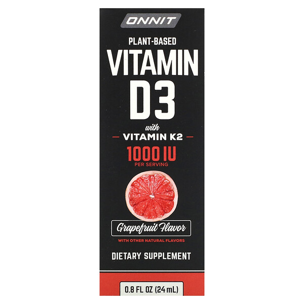 Витамин D3 растительного происхождения с витамином K2, грейпфрут, 25 мкг (1000 МЕ), 0,8 жидких унций (24 мл) Onnit