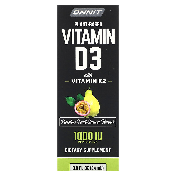 Растительный витамин D3 с витамином K2, маракуйя, гуава, 25 мкг (1000 МЕ), 0,8 жидких унций (24 мл) Onnit