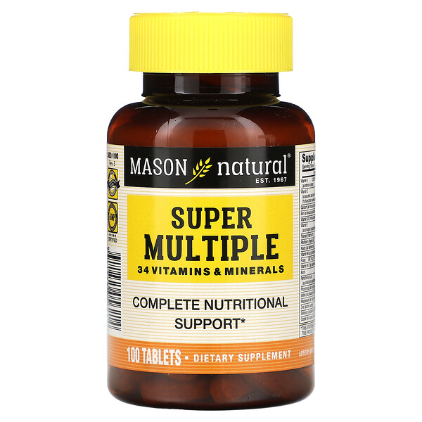 Супер Мультиплекс 34 Витамина и Минерала - 100 таблеток - Mason Natural Mason Natural