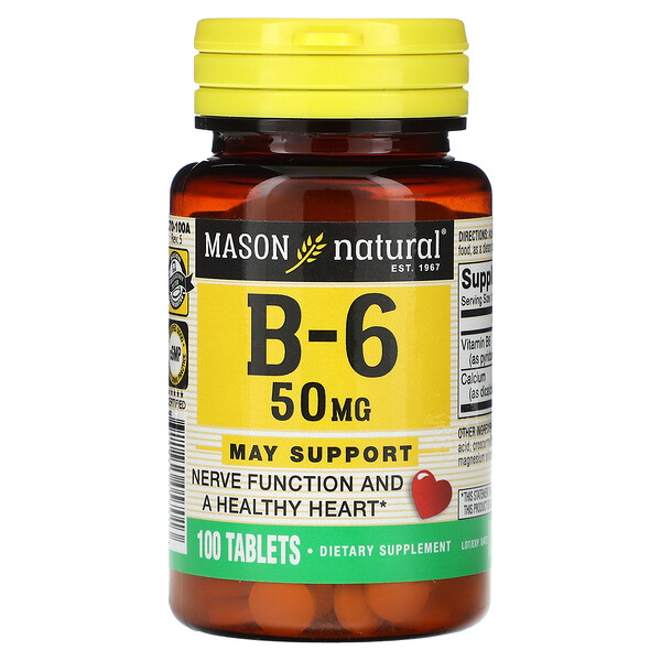 B-6 - 50 мг - 100 таблеток - Mason Natural Mason Natural