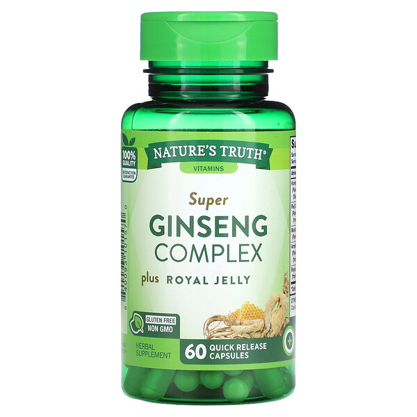 Комплекс Super Ginseng Plus с маточным молочком, 60 капсул быстрого высвобождения Nature's Truth