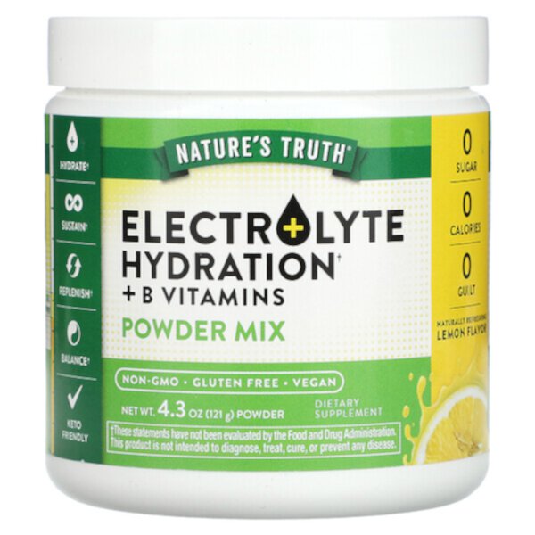 Electrolyte Hydration + витамины группы B, порошковая смесь, лимон, 4,3 унции (121 г) Nature's Truth