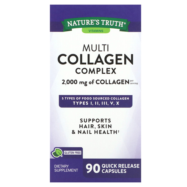 Multi Collagen Complex, 2000 mg, 90 Quick Release Capsules (Капсулы быстрого высвобождения) (500 mg per Capsule) Nature's Truth