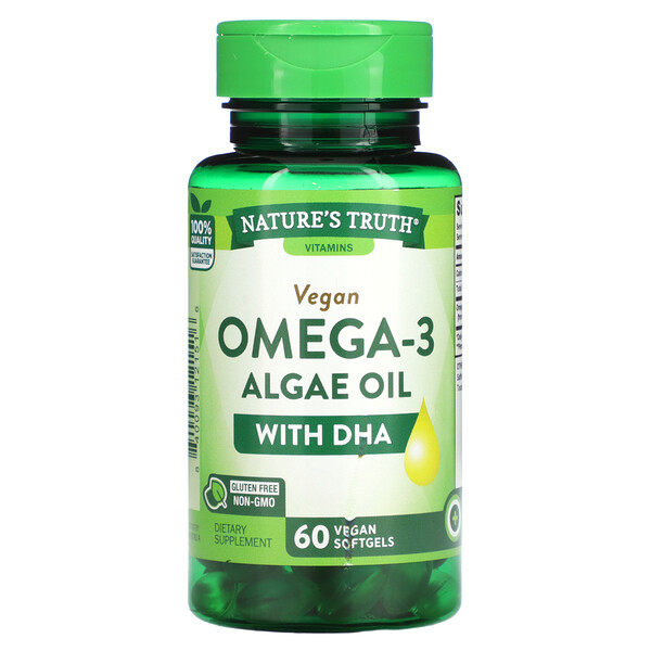 Веганское масло водорослей Омега-3 с ДГК, 60 веганских мягких таблеток Nature's Truth