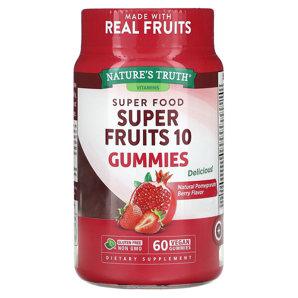 Super Fruits 10 жевательных конфет, натуральные ягоды граната, 60 веганских жевательных конфет Nature's Truth