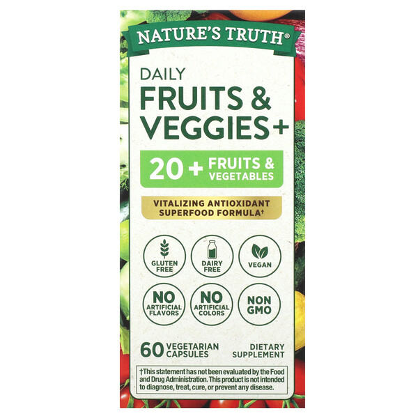 Ежедневные фрукты и овощи +, 60 вегетарианских капсул Nature's Truth