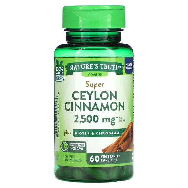 Супер цейлонская корица, 2500 мг, 60 вегетарианских капсул (1250 мг на капсулу) Nature's Truth