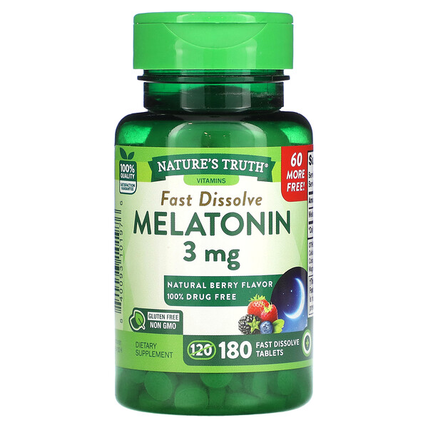 Мелатонин, Натуральная ягода, 3 мг, 180 быстрорастворимых таблеток Nature's Truth