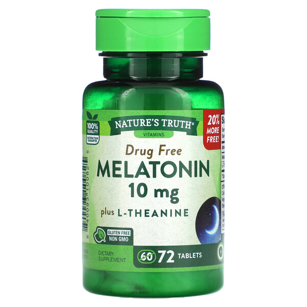 Мелатонин c L-Теанином - 10 мг - 72 таблетки - Nature's Truth Nature's Truth