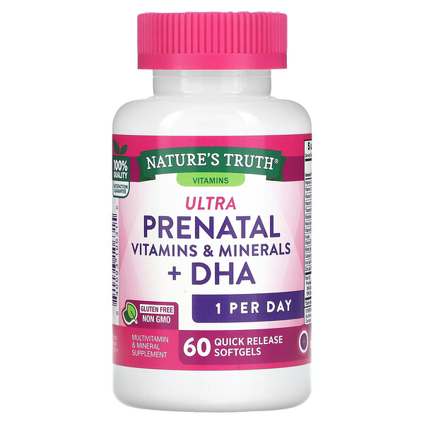 Ультра пренатальные витамины и минералы + DHA - 60 быстрорастворимых мягких капсул - Nature's Truth Nature's Truth