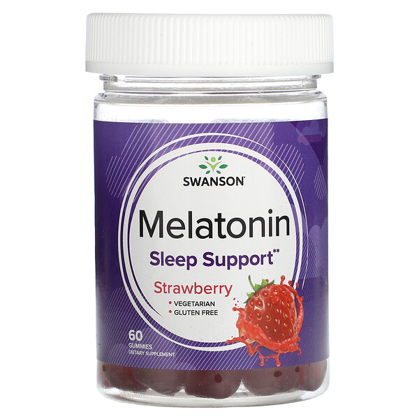 Melatonin, Strawberry, 60 Gummies (Жевательные конфеты) Swanson