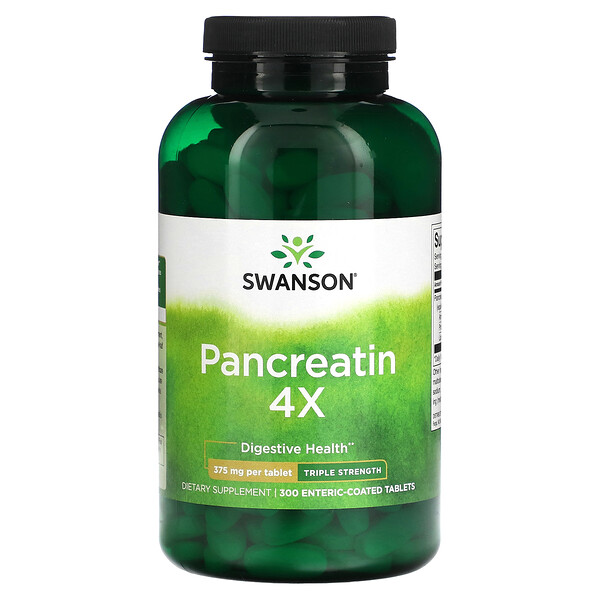 Панкреатин 4X, тройной силы, 375 мг, 300 таблеток с кишечнорастворимой оболочкой Swanson