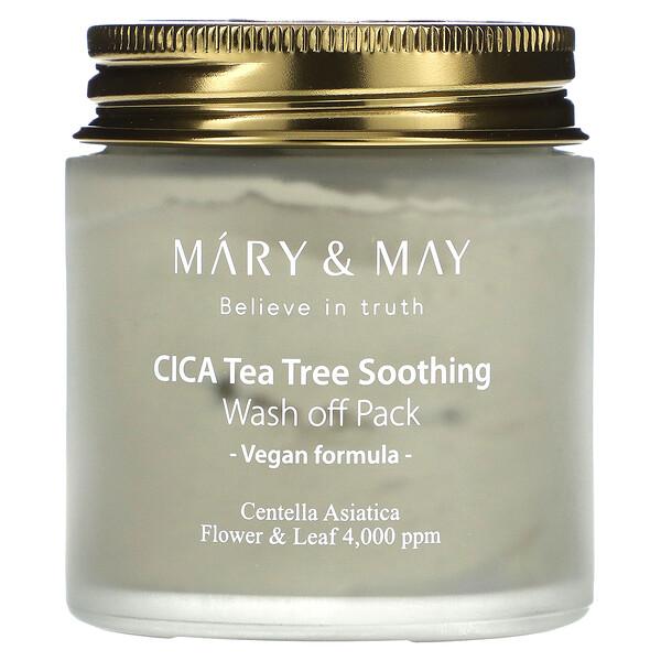 CICA Успокаивающее средство с чайным деревом, смываемая упаковка, 4,4 унции (125 г) Mary & May