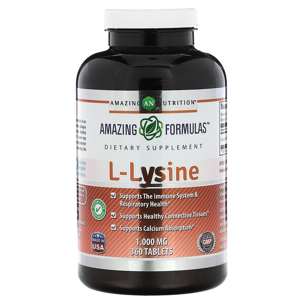 L-лизин, 1000 мг, 360 таблеток Amazing Nutrition