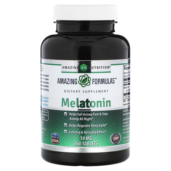 Melatonin, 10 mg, 360 Tablets (Таблетки) Amazing Nutrition