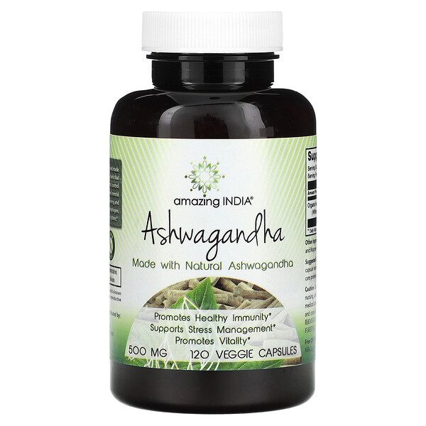 Ashwagandha, 500 мг, 120 растительных капсул - Amazing India Amazing India