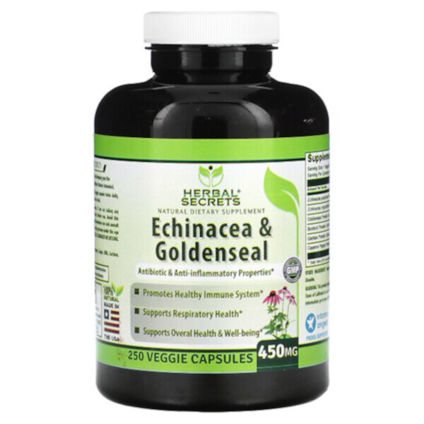 Эхинацея и золотарник, 450 мг, 250 растительных капсул Herbal Secrets