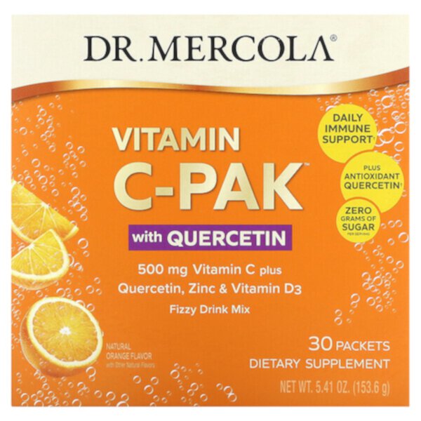 Витамин C-PAK с кверцетином, натуральный апельсин, 500 мг, 30 пакетов по 0,18 унции (5,12 г) каждый Dr. Mercola