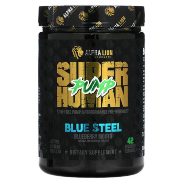 SuperHuman Pump, Blue Steel, черничный мохито, 12,96 унции (367,5 г) ALPHA LION