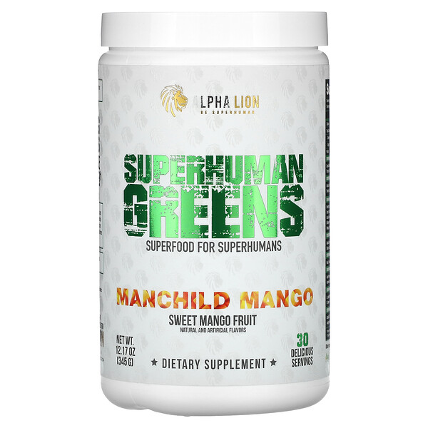 SuperHuman Greens, Manchild Mango, сладкие фрукты манго, 12,17 унции (345 г) ALPHA LION