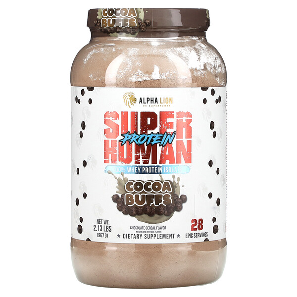 SuperHuman Protein, Какао-баффы, шоколадные хлопья, 2,13 фунта (967 г) ALPHA LION