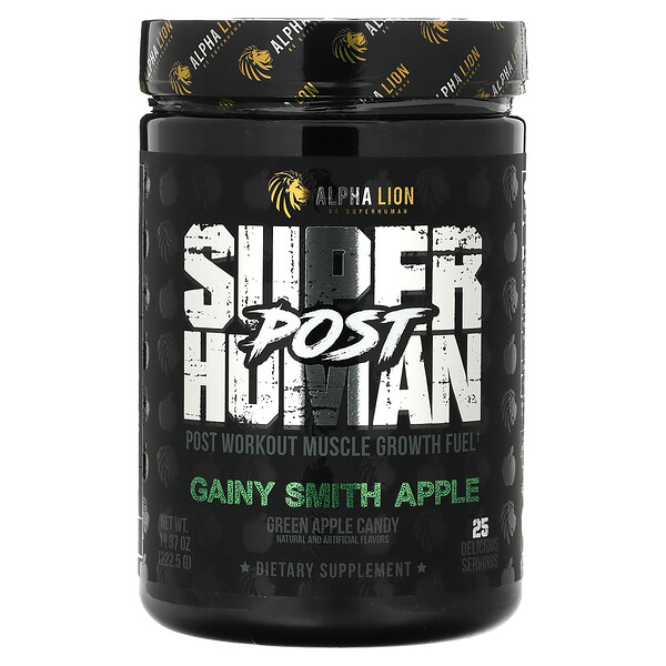 SuperHuman Post, Gainy Smith Apple, конфеты из зеленого яблока, 11,37 унции (322,5 г) ALPHA LION