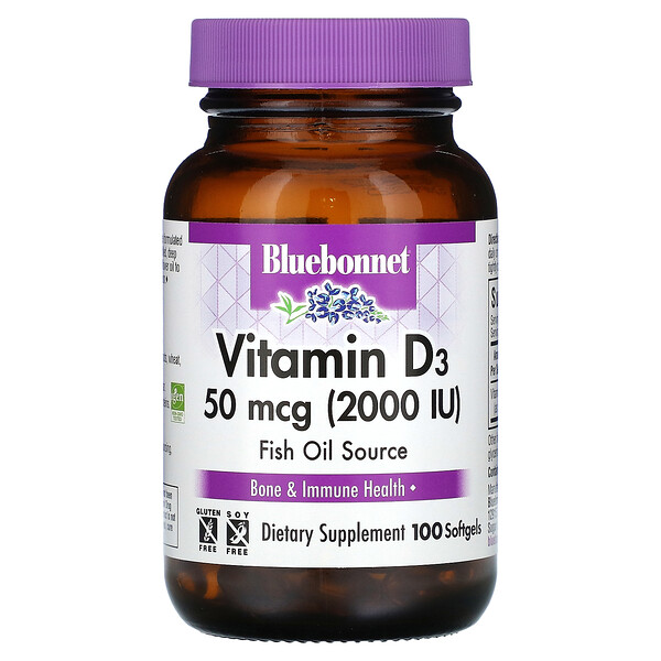 Витамин D3 - 50 мкг (2000 МЕ) - 100 мягких капсул - Bluebonnet Nutrition Bluebonnet Nutrition