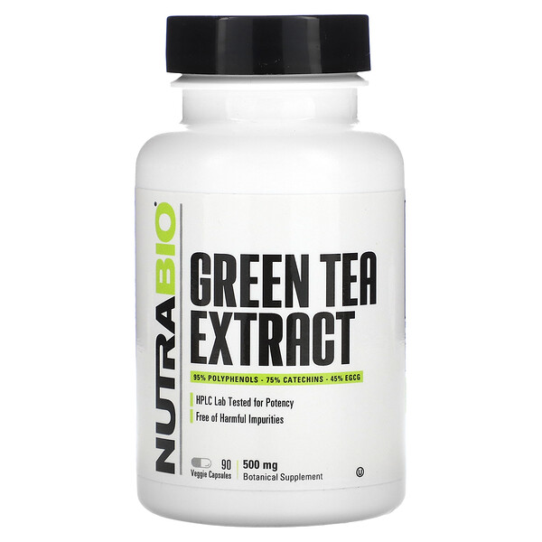 Экстракт зеленого чая, 500 мг, 90 растительных капсул NutraBio