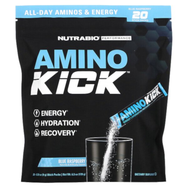 Amino Kick, Голубая малина, 20 упаковок в стиках, по 0,32 унции (9 г) каждый NutraBio