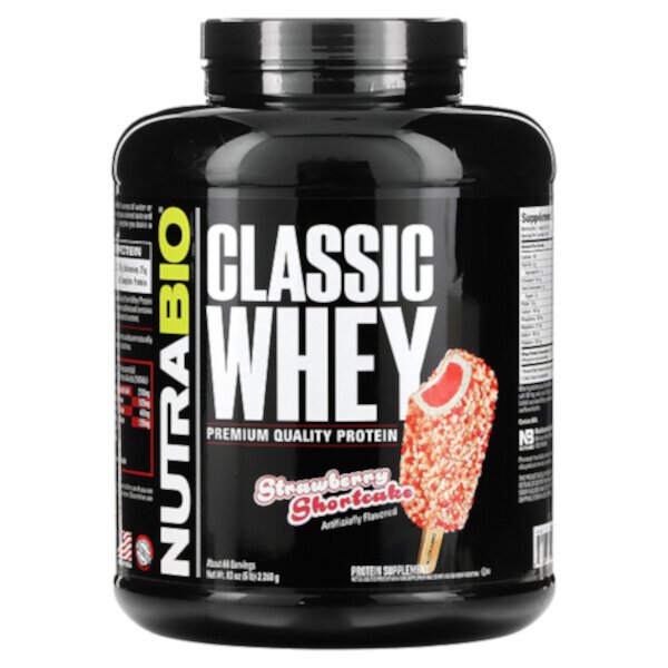 Classic Whey Protein, клубничное песочное печенье, 5 фунтов (2268 г) NutraBio