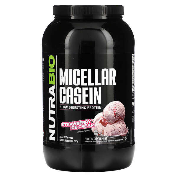 Micellar Casein, Strawberry Ice Cream, 2 lb (907 g) NutraBio