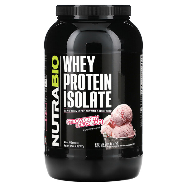 Whey Protein Isolate, Strawberry Ice Cream (Крем), 2 lb (Фунты) (907 g) NutraBio