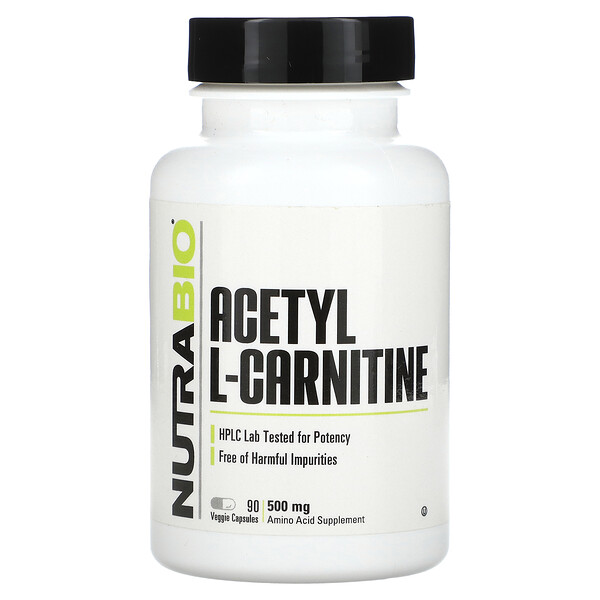 Ацетил L-Карнитин - 500 мг - 90 вегетарианских капсул - NutraBio NutraBio
