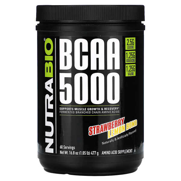 BCAA 5000, Strawberry Lemon Bomb, 1.05 lb (Фунты) (477 g) NutraBio