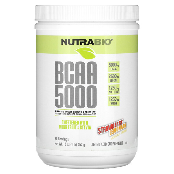 BCAA 5000, Strawberry Lemonade, 1 lb (Фунты) (452 g) NutraBio