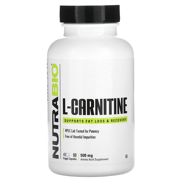 L-карнитин, 500 мг, 90 растительных капсул NutraBio