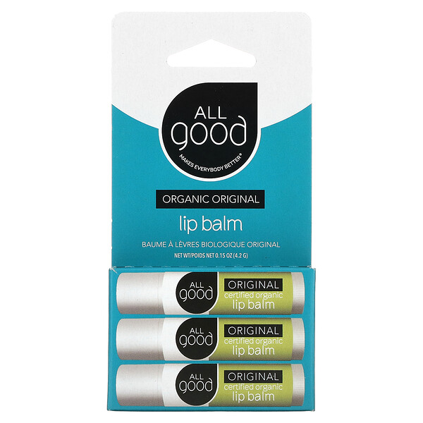 Органический бальзам для губ, оригинальный, 3 упаковки по 0,15 унции (4,2 г) каждая All Good Products