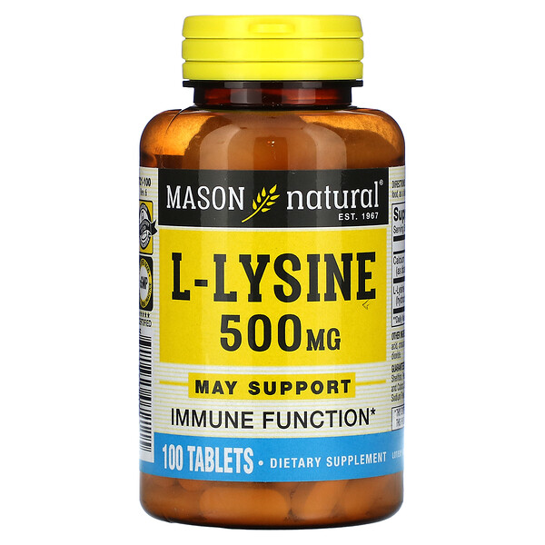 L-лизин, 500 мг, 100 таблеток Mason Natural