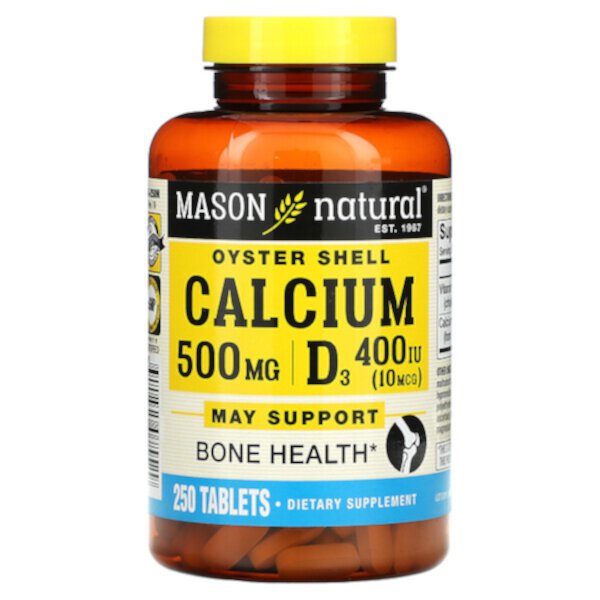 Кальций из устричной скорлупы плюс D3 - 500 мг и 10 мкг - 250 таблеток - Mason Natural Mason Natural